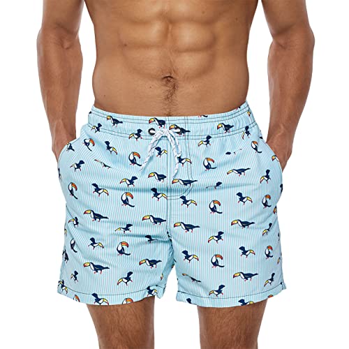 YloveM Badehose für Herren Badeshorts Elastisch Verstellbar Schnelltrockend Bedruckte Strandshorts Surfen Schwimmhose kurz mit Mesh Futter,A- Vertikaler Vogel,S von YloveM