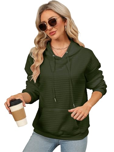 YloveM Causal Hoodie Damen Oversize warm lang Waffel Kapuzenpullover mit Zip elbsand Pullover Sweatshirt mit Kapuze Olivgrün XL von YloveM