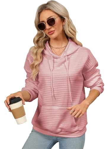YloveM Causal Hoodie Damen Oversize warm lang Waffel Kapuzenpullover mit Zip elbsand Pullover Sweatshirt mit Kapuze Rosa L von YloveM