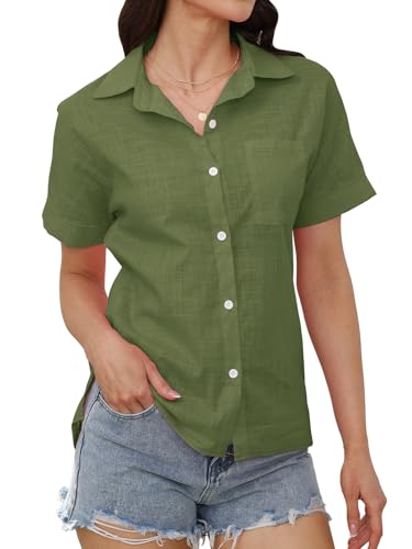 YloveM Damen Bluse V-Ausschnitt kurzärmlig Baumwoll Leinen Bluse Sommerurlaub Elegante Freizeit-Tops mit Tasche Lockeres Hemd mit Knöpfen YloveM Damen Bluse V-Ausschnitt kurzärmlig Baumwoll Leinen Bluse Sommerurlaub Elegante Freizeit-Tops mit Tasche Lockeres Hemd mit Knöpfen von YloveM