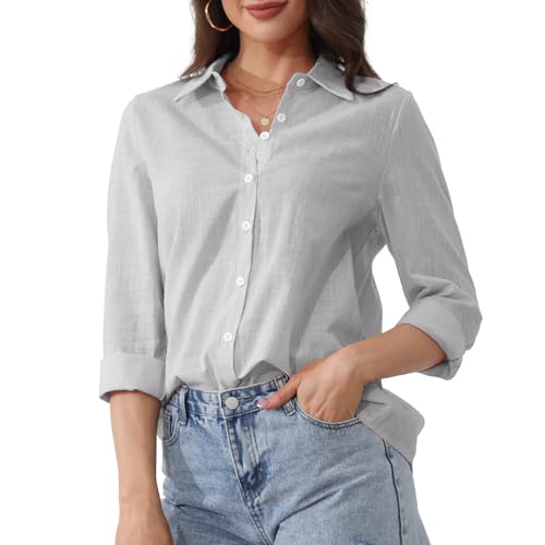 YloveM Damen Bluse mit Knopfleiste Langarm V-Ausschnitt Baumwolle Leinen Bluse Elegant Lässig fürs Büro Arbeit Oberteile Lockeres Hemd YloveM Damen Bluse mit Knopfleiste Langarm V-Ausschnitt Baumwolle Leinen Bluse Elegant Lässig fürs Büro Arbeit Oberteile Lockeres Hemd von YloveM