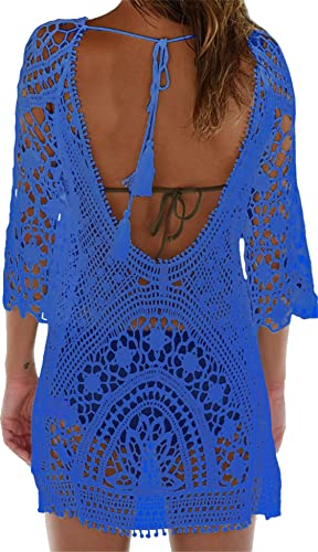 YloveM Damen Strandkleid, Gestrickte Crochet Bikini Cover Up Sommer Pareo Beach Kleid Badeanzug Bedecken Bikini Leibchen Strandkleid Bikini Häkeln Bluse von YloveM