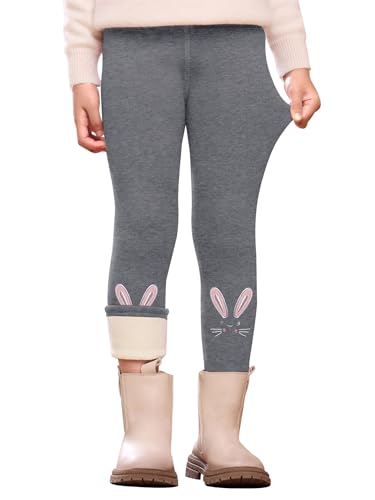 YloveM Thermo Leggings Mädchen Baumwolle Gefüttert Thermoleggin mit Stickerei Warm Winterhose Mittelgrau 120 von YloveM