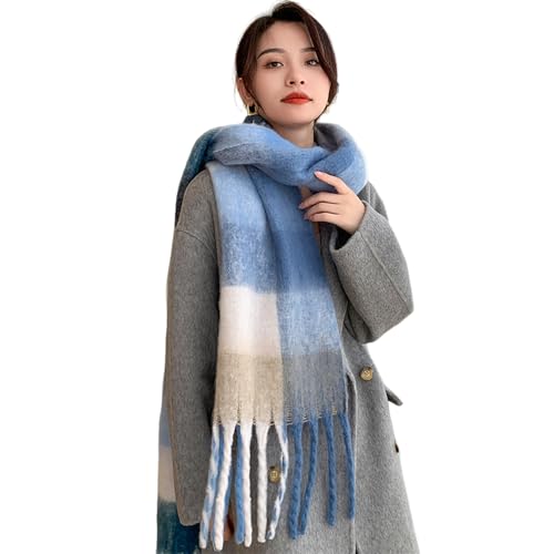 YloveM schal weich damen winter,long dicker weich schal,tartan weihnachtsschal XXL Blau8 von YloveM