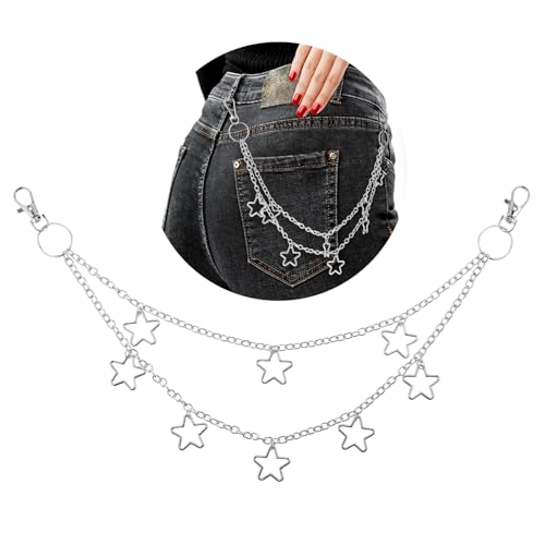 Stern Hosenkette Herren,Ymapinc Metall Jeanskette Punk Hosenkette Jean Chain Star Wallet Chain Dual Layer Jeans Kette Stern Hosen Ketten Silber Taschenkette für Männer Frauen Hip Hop Style von Ymapinc