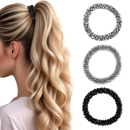 Mabor 3stück Strass Haargummis，Haar Accessoire Elastisches Schickes mit Strasssteinen Glitzer Haargummi Schönes Scrunchies Elastischer Haarschmuck für Damen und Mädchen von Ymapinc