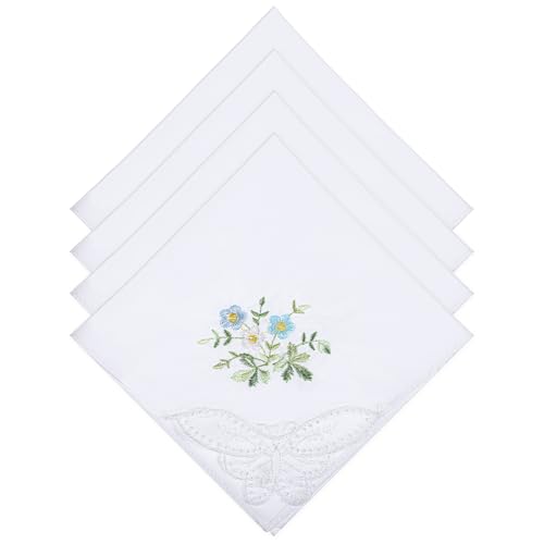 Ymapinc 4 Stück Gestickte Spitze Stofftaschentücher Damen, Blumenmuster Taschentücher Stoff 28 X 28cm Vintage Taschentücher Stoff Damen Baumwolle für Hochzeitsfeier von Ymapinc