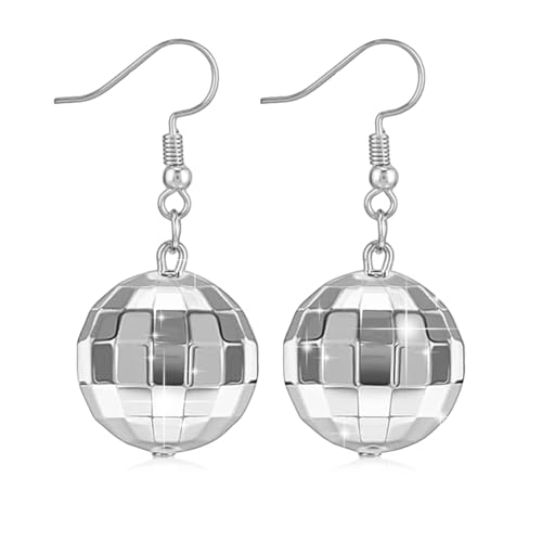 Ymapinc Discokugel Ohrringe,Discokugel Accessoires 70er Jahre Outfit Damen Disco Ball Earrings Light Up Silber für Damen Mädchen Retro Disco Thema Party Kostüm Zubehör Motto Party von Ymapinc