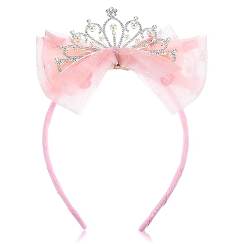 Ymapinc Rosa Prinzessin Krone Mädchen，Süße Fee Diadem mit Tüllschleife Krone Geburtstag Tiara Rosa Kopfschmuck für Kleinkinder von Ymapinc