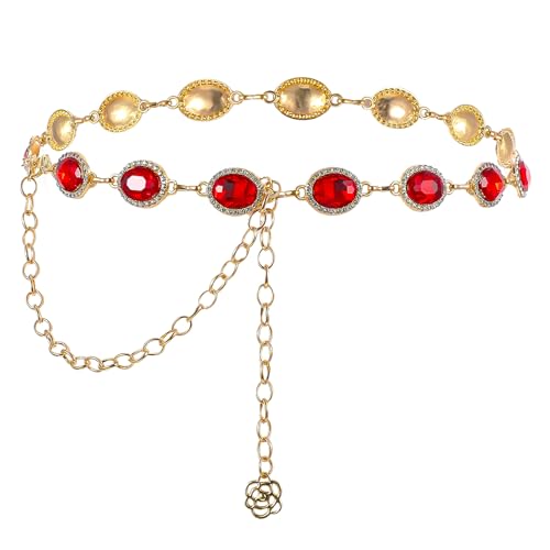 Ymapinc Rote Strass Kettengürtel Damen,Y2K Strass Bauchkette 104cm Verstellbare Glitzer Gürtel Elegante Bundgürtel Gold für Bauchnabel Jeans Kleider Abendkleid von Ymapinc