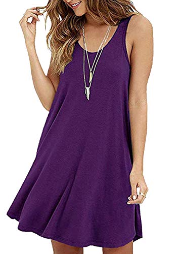 YMING Damen Kleid Sommerkleid Tunika Loses T-Shirt Kleid Rundhals Casual Minikleid, M, -violett von Yming