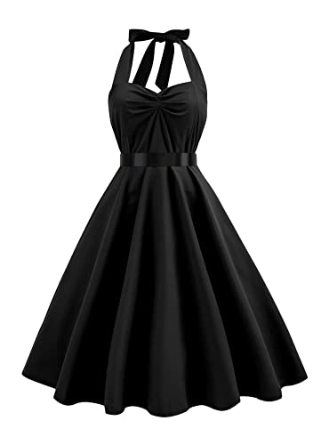 Yming Ärmelloses Rockabilly Kleid Für Damen Lässiges Festivalkleid Audrey Hepburn Cocktailpartykleid Ärmellos Ärmelloses Schwarz Pure L von Yming