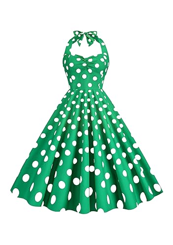 Yming Audrey Hepburn Kleider Für Damen Cocktail Polka Dots Abend Neckholder Kleid Ärmellos Abendkleid Grüner Punkt M von Yming