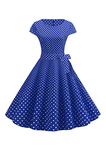 Yming Ballkleid Für Frauen Rockabilly Kleid Audrey Hepburn Elegante Sommerkleider Mit Pinsel Rundhalsausschnitt Kleid Royal Blau XS von Yming
