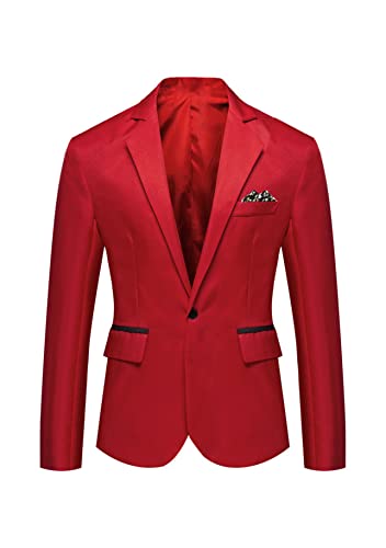 Yming Blazer Männlich Einfarbig Offene Jacken Mit Tasche Langärmeliger Blazer Büro Blazer Mit Revers Rot XL von Yming