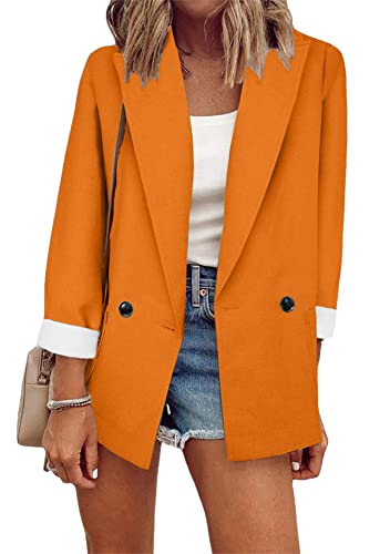 Yming Büro Blazer für Damen Roll Up Ärmel Casual Jacken Front Open Cardigan Arbeit Anzug Orange M von Yming