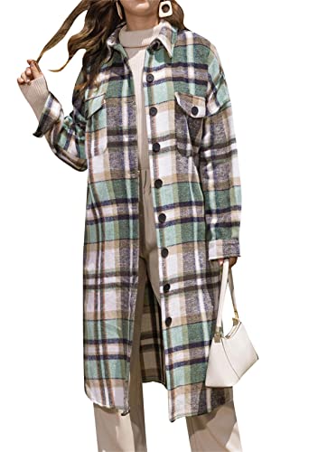 Yming Casual Side Schlitz Holzfäller für Frauen Plaid Vintage Loose Jacket Plus Size Cardigan mit Tasche Grün Kariert S von Yming