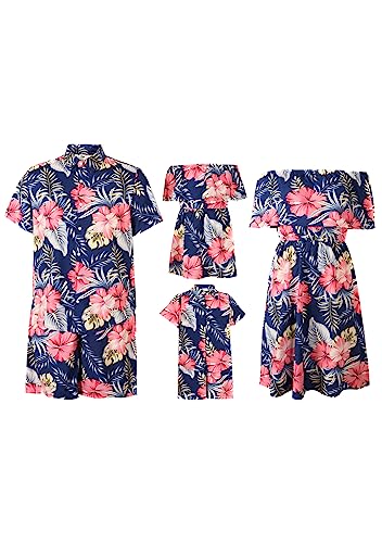 Yming Daddy and Me Sommer Loose Beach Matching Outfits Jungen Boho Floral Print Baumwollhemd und Mini Shorts für Vater und Sohn Blau 2 Jahre von Yming