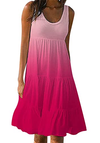 Yming Damen Ärmelloses Plus Size Kleid Layered Bohemian Kleid Für Den Strand Lässiges Midi Schwungkleid Farbverlauf Rot L von Yming
