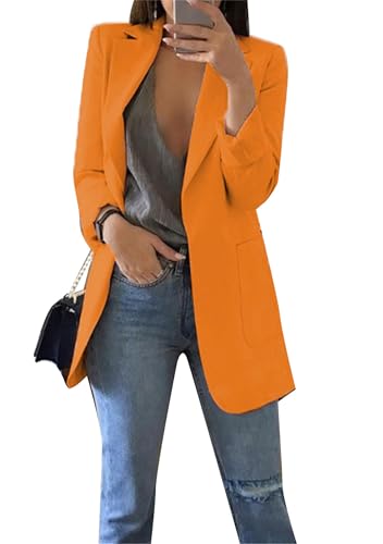Yming Damen Anzug Blazer Büro Reverskragen Langarm Strickjacke Orange S von Yming