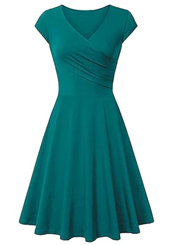 Yming Damen Elegantes Romantisches Kleid Partykleid mit V-Ausschnitt Audrey Elegantes einfarbiges Kleid Midikleid Hell Grün 3XL von Yming