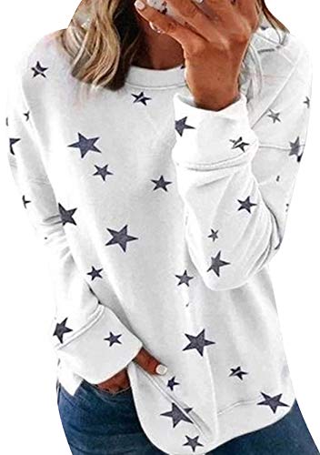 Yming Damen Baggy Sweatshirts Lässige Stern Bluse Langarm Oberteil Freizeit Tops Weiß M von Yming