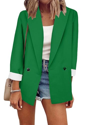 Yming Damen Blazer Büro Arbeit Anzug Jacke Einfarbig Leichte Jacke Mit Knopf Rein Grün XL von Yming