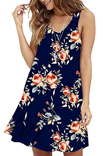 Yming Damen Blumenkleid Lose Sommerkleider Lässiges Ärmelloses Kleid Minikleid Blaue Rose 3XL von Yming