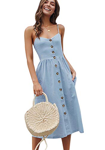 Yming Damen Boho Kleid Spaghetti Kleid Ärmelloses Kleid Sommerkleid Blau XXL von Yming