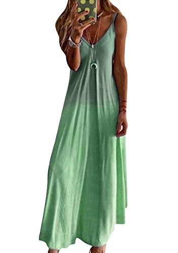 Yming Damen Boho Maxikleider Spaghetti Maxikleid Ärmellos Sommerkleid Grün M von Yming