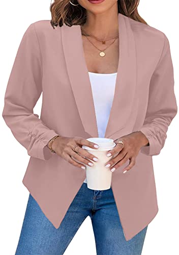 Yming Damen Büroarbeit Frühling Anzug Revers Business Anzugjacke Vorne Offen Blazer Kurz Anzug Jacke Rosa S von Yming