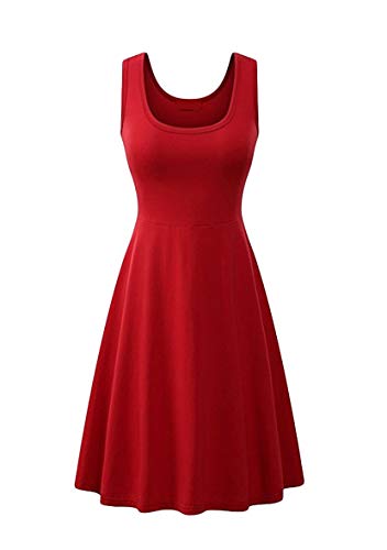 Yming Damen Casual Ärmellos Kleider Vintage Sommerkleid Rundhals Kleider Rot L von Yming