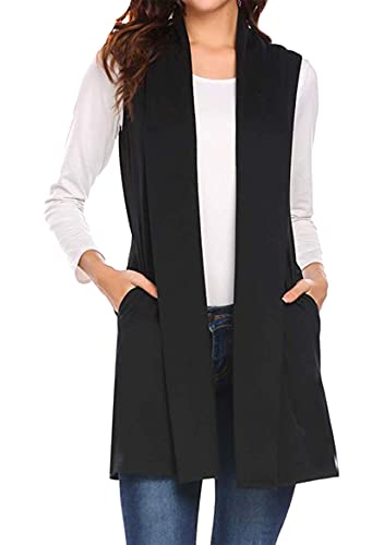 Yming Damen Casual Ärmellose Weste Strickjacke Mit Offener Vorderseite Leichter Einfarbiger Mantel Schwarz M von Yming