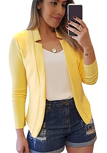 Yming Damen Loser Anzug Reverskragen Einfarbig Blazer Business Anzug Gelb XL von Yming