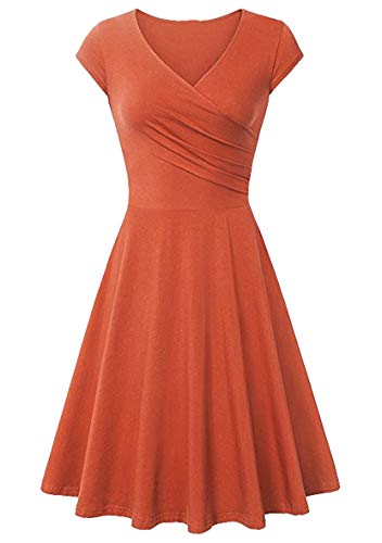 Yming Damen Casual Kurzarm Kleid Elegantes Skater Kleid Vintage Midikleid Orange S von Yming