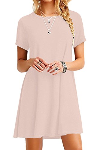 Yming Damen Casual Rundhals Kleid Kurzarm Große Größe Tunika Mini Sommerkleid Langes Shirt Kaki XXXXL/DE 48 von Yming