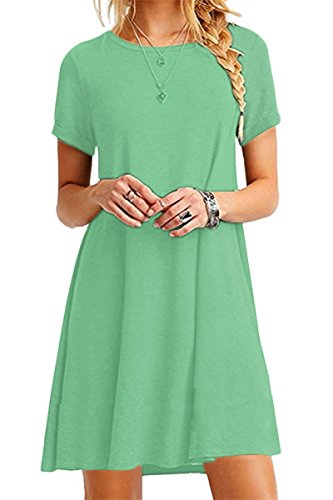 Yming Damen Casual Rundhals s Kleid Kurzarm Große Größe Tunika Mini Sommerkleid Langes Shirt Hellgrün XXXXL/DE 48 von Yming
