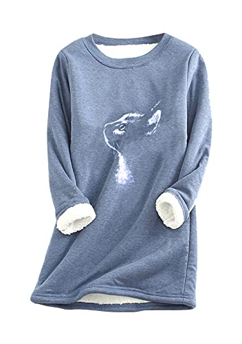 Yming Damen Oversized Crewneck Sherpa Sweatshirts Casual Fuzzy Fleece Pullover Top Warmer Pullover Blau S von Yming