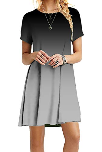 Yming Damen Casual Shirtkleid Kurzarm Sommerkleid Rundhals Minikleid JB-Gray M/DE 38 von Yming