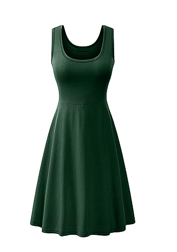 Yming Damen Casual Solid Kleid Rundhals Ärmellos Knielang Kleid Dunkelgrün XXL von Yming