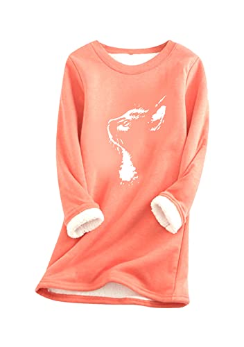Yming Damen Casual Sweatshirt Rundhalsausschnitt Plüsch Pullover Langarm Tops Blusen Wassermelonen Rot XXL Yming Damen Casual Sweatshirt Rundhalsausschnitt Plüsch Pullover Langarm Tops Blusen Wassermelonen Rot XXL von Yming