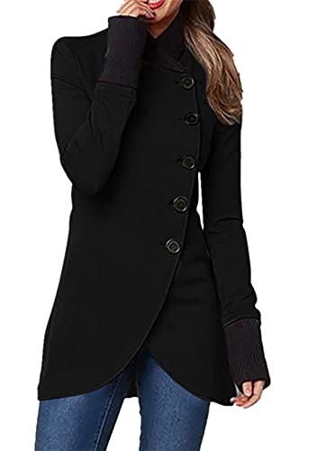 Yming Damen Casual Trenchcoat Einreihig Mittellang Classic Hochhals Patchwork Saum Slim Mantels Schwarz S von Yming