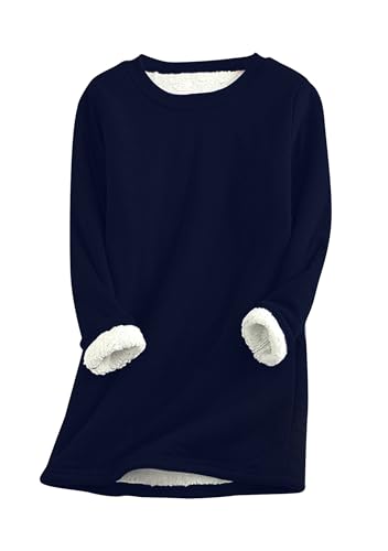 Yming Frauen Casual Warm Pullover Langarm Solide Pullover Rundhalsausschnitt Bluse Tops Navy Blau 3XL von Yming