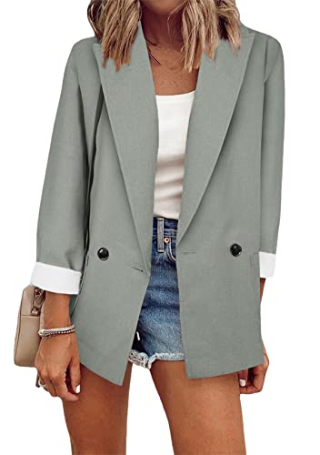 Yming Damen Chic Blazer Einfarbig Anzug Büro Arbeit Blazer Büro Business Jacke Hellgrau XL von Yming