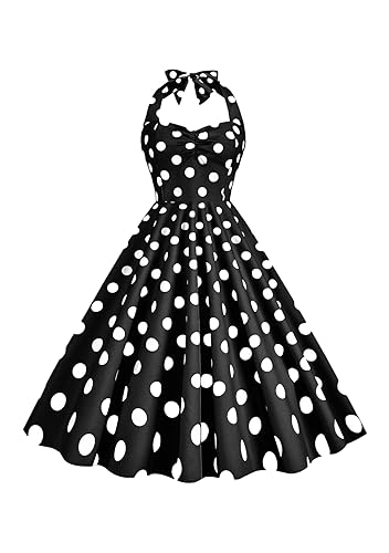Yming Damen Cocktail Ballkleider Polka Dot Audrey Hepburn Kleid Mit Gürtel Cocktailkleid Schwarzer Punkt L von Yming
