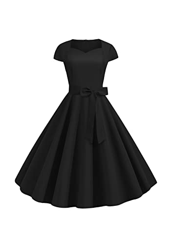 Yming Damen Cocktail Elegantes Kleid Schlichtes Festivalkleid Tunika Kurzarm Partykleid Schwarz L von Yming