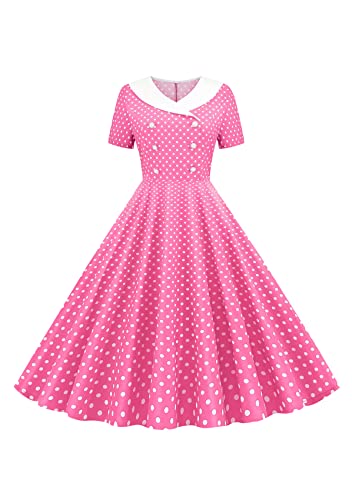 Yming Damen Cocktail Party Abendkleid Vintage Kleider Polka Dot Rockabilly Swing Sommerkleid Rosa S von Yming