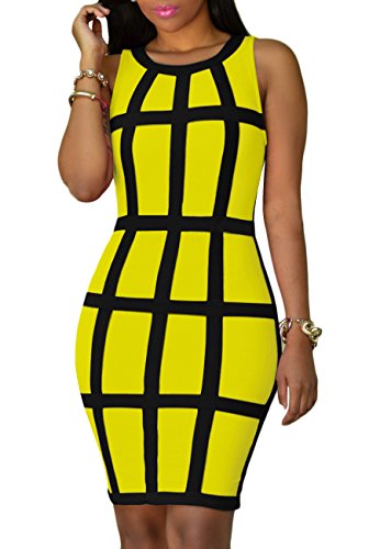 Yming Damen Cocktailkleider Figurbetont Partykleid Ärmellos Abendkleider Sommer Kleid Bodycon Midikleid Neon Gelb L 40 von Yming