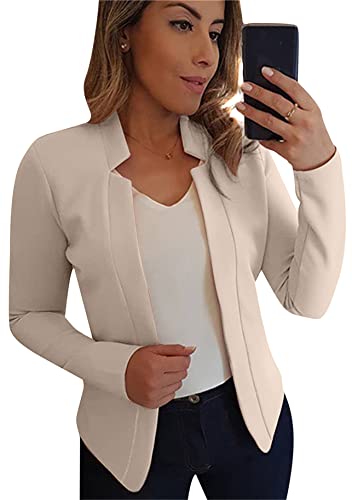 Yming Damen Crop Blazer Langarm Anzüge Vorne Offen Blazer Arbeits Business Jacke Beige S von Yming