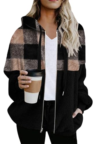 Yming Damen Cropped Single Button Outerwear Winter Graceful Casual Coat Plaid Stylish Spread Kragen Kleidung Schwarz Rosa S von Yming